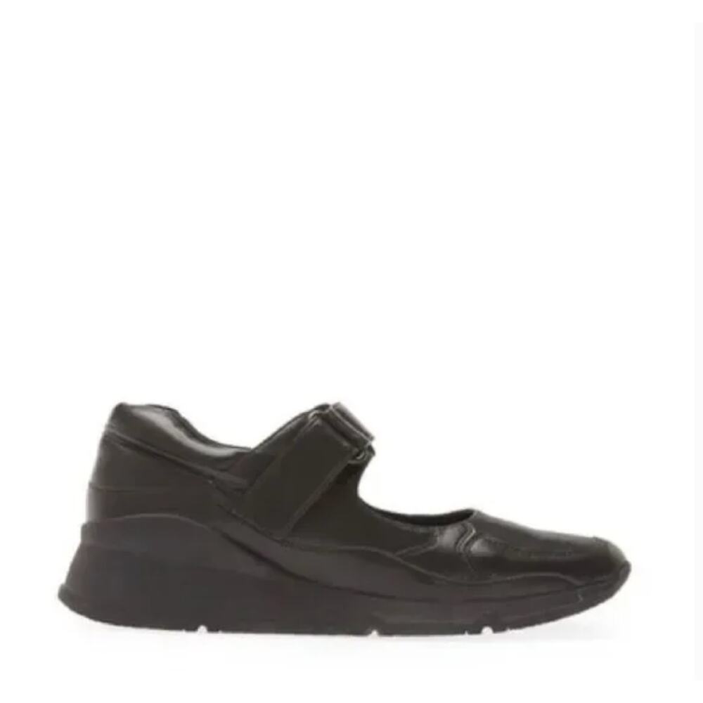 Jeffrey Campbell Kicks Wedge Sneakers 11 Black NWOT Mary Jane Leather Preppy - Picture 2 of 10